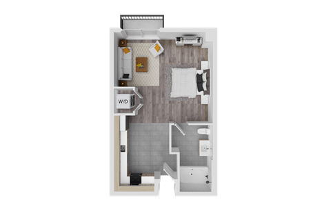 a floor plan of a bedroom with a bathroom and a living room